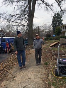 Westview neighbors building the shed