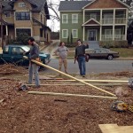 Westview neighbors building the shed