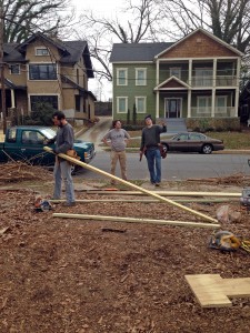 Westview neighbors building the shed