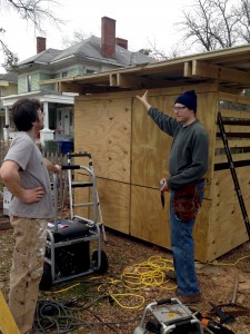 Westview neighbors building the shed