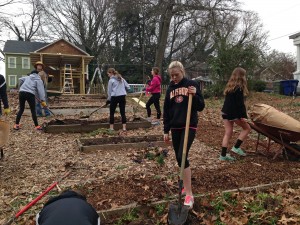 Volunteers cleaning up the garden