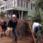 Volunteers cleaning up the garden