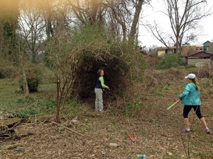 Volunteers cleaning up the garden